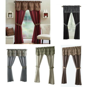 Elegant Window Curtain Faux Silk Damask Curtains Drapes Valances