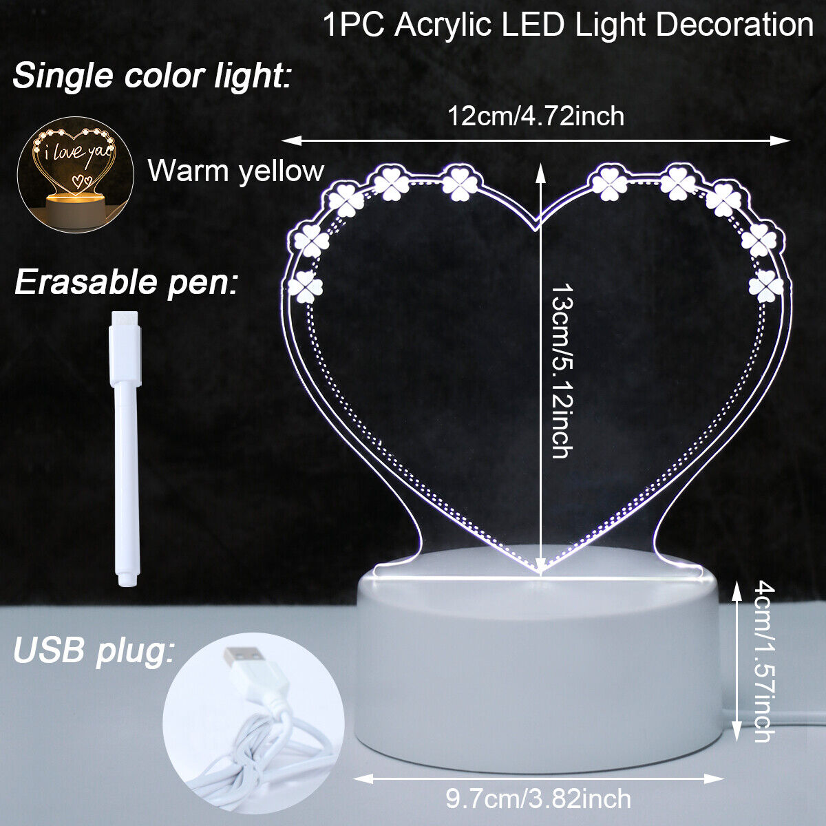 Led night light note board criativo usb placa de mensagem presente