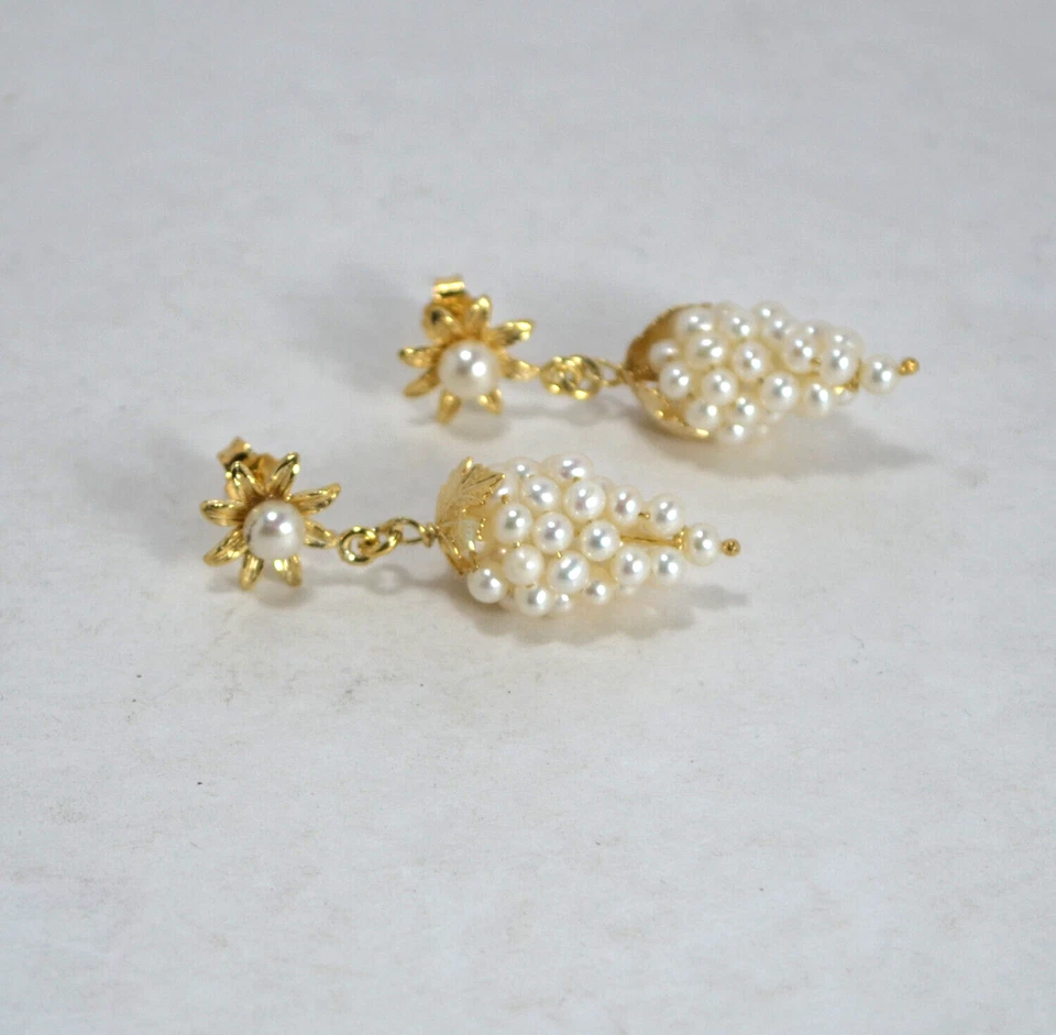 ORECCHINI ARGENTO 925 DORATO GRAPPOLI CON PERLE DI FIUME AGHT 0908 - Immagine 2 di 3