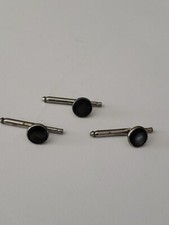 Vintage Grey/Black Domed Cabochon Silver Tone Tuxedo Tux Shirt Studs Set of 3