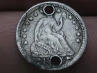 1854 P Seated Liberty Half Dime- Arrows, Fine/VF Details, Holed, Old Button?