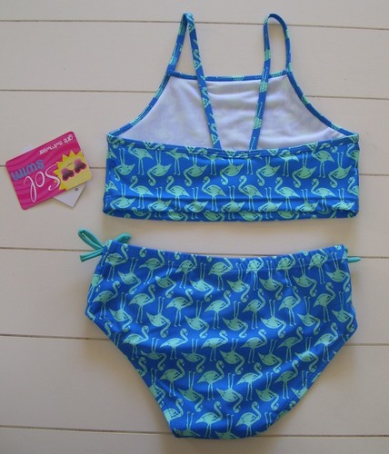 Girls Sol Swim 2 Pc Blue Green Flamingo Bikini Swimsuit Sz 5 - Picture 4 of 4