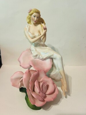 オブジェ　FRANKLIN MINT 薔薇Porcellane Franklin Mint Sculpture Figurine Lady Rose Jegou 1988 Flower
