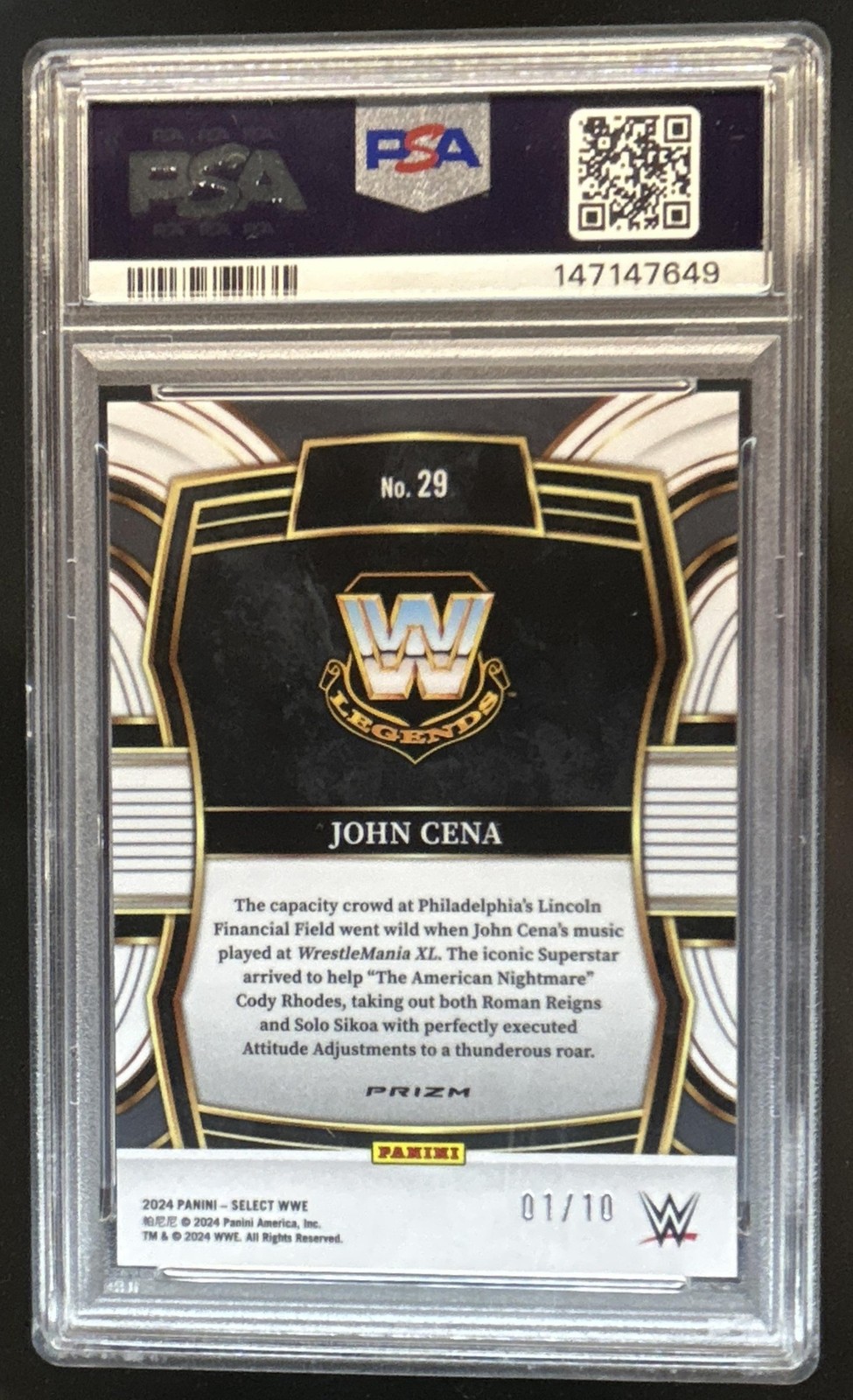 2024 Panini Select WWE John Cena Phenomenon Gold Wave Prizm #/10 PSA 9 view 2