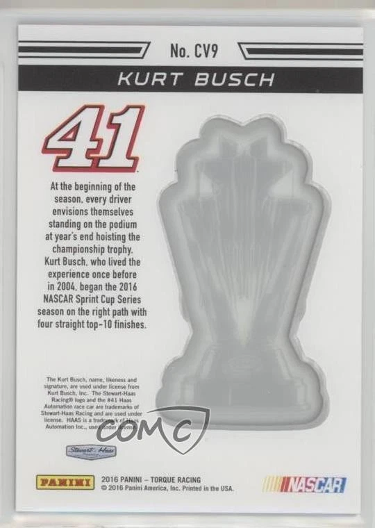 2016 Panini Torque Championship Vision Kurt Busch #CV9 - Image 2 of 2