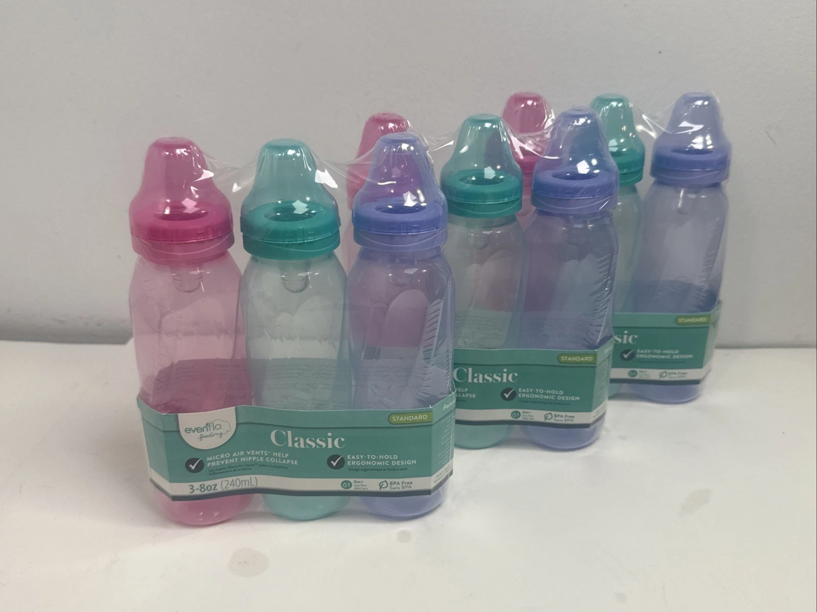 3x Evenflo Classic 8 Oz. Standard Baby Bottles Pack Of 3 BPA Free New In Package