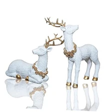 2pcs Pine Nut Reindeer Christmas Decorations, Deer Pine Nut Medium, White