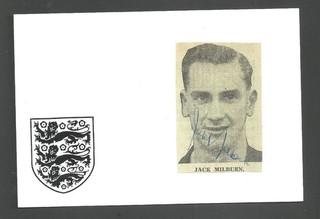 Jackie Milburn NEWCASTLE UNITED & ENGLAND Signed Clipping on White Card