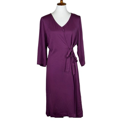 J. Jill Pure Jill 3/4 Sleeve V-Neck Viscose Side-Tie Dress Purple Women's Size M - Picture 2 of 18