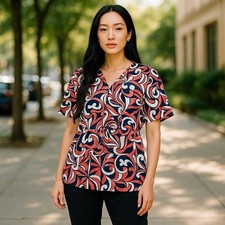 Chaps by Ralph Lauren Womens Swirl Print Polyester Blouse Size L Tie Waist Tunic