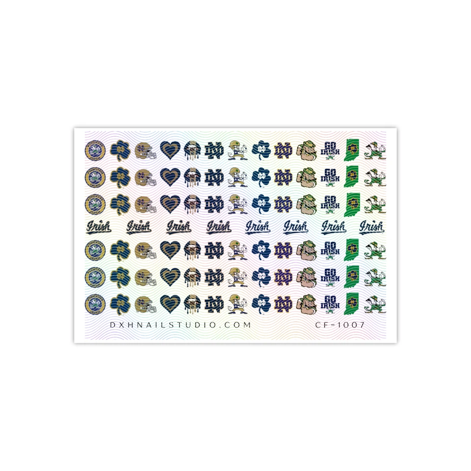 Calcomanías en uñas de fútbol americano Fighting Irish Notre Dam transferencia de agua arte en uñas Foto 2 de 4