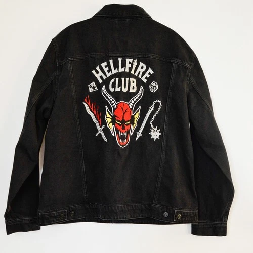 Stranger Things Hellfire Club Denim Jacket embroidered  Black XL Mens/Unisex image 3