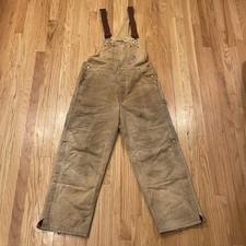 Vintage Carhartt Lined Double Knee Work Overall Bibs R02 BRN 38/30 USA Made