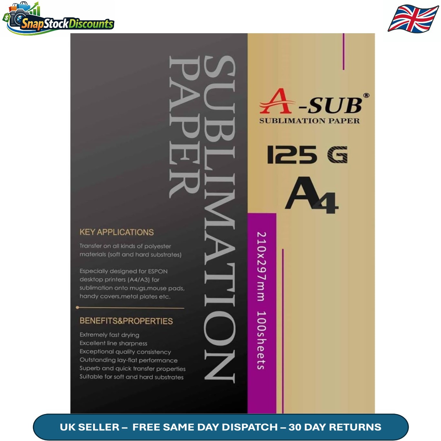 Sublimation Paper A4 210x297mm 100 Sheets 125gsm Compatible with Epson Sawgrass