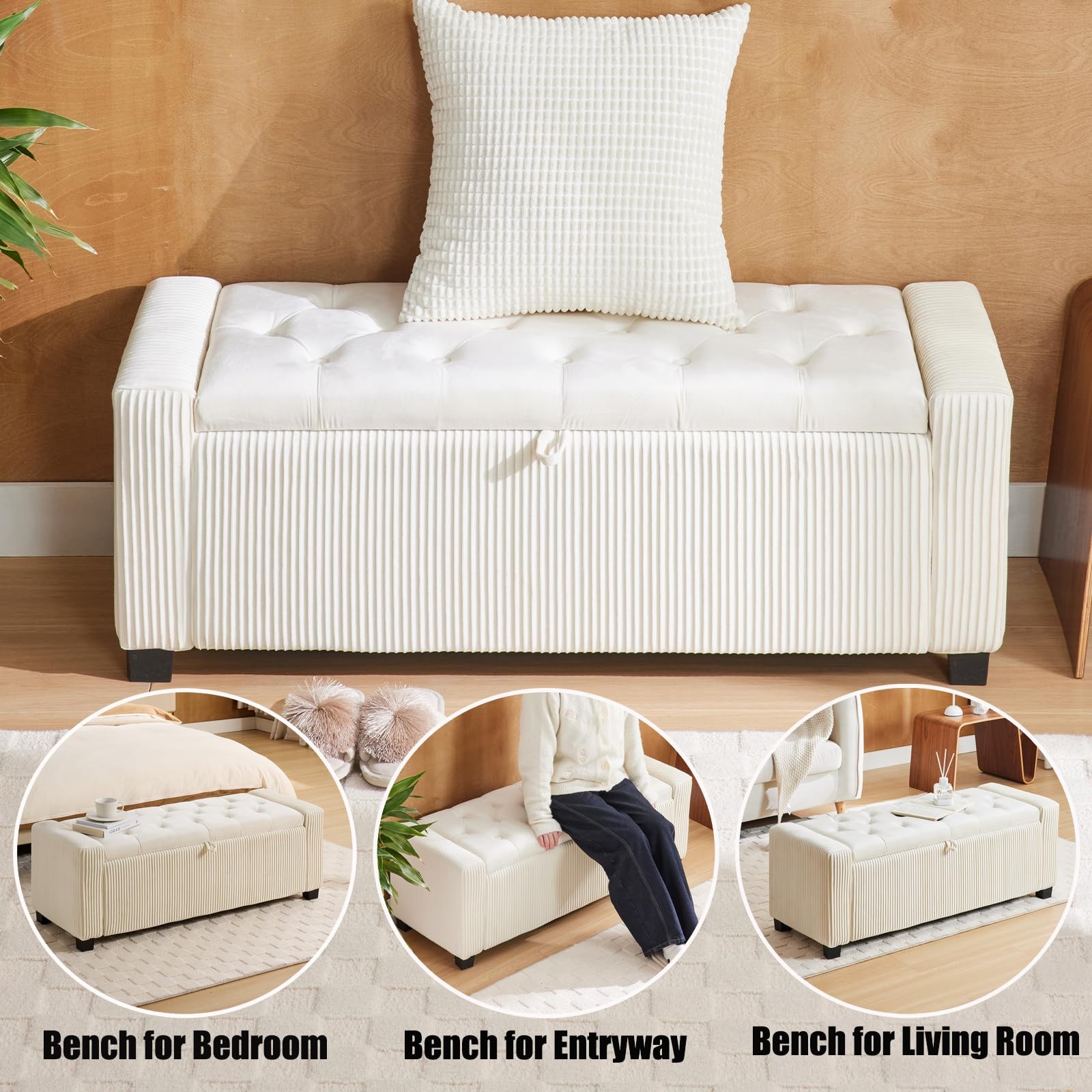 Ottoman Storage Bench for Bedroom End of Bed,Rectangular Entryway and Window