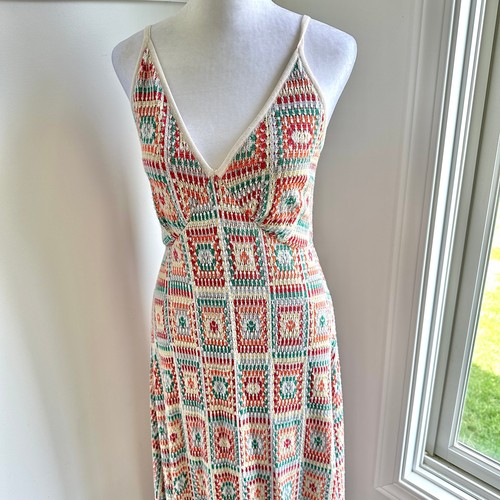 Cecilia Prado Anthropologie Crochet Knit Cottage Boho Colorful Maxi Dress Medium - Picture 3 of 14