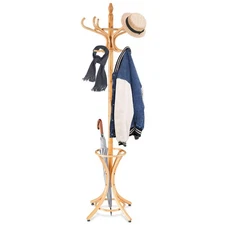 73" Coat Rack Freestanding, Wooden Coat Tree with 12 Hooks and Umbrella Stand...