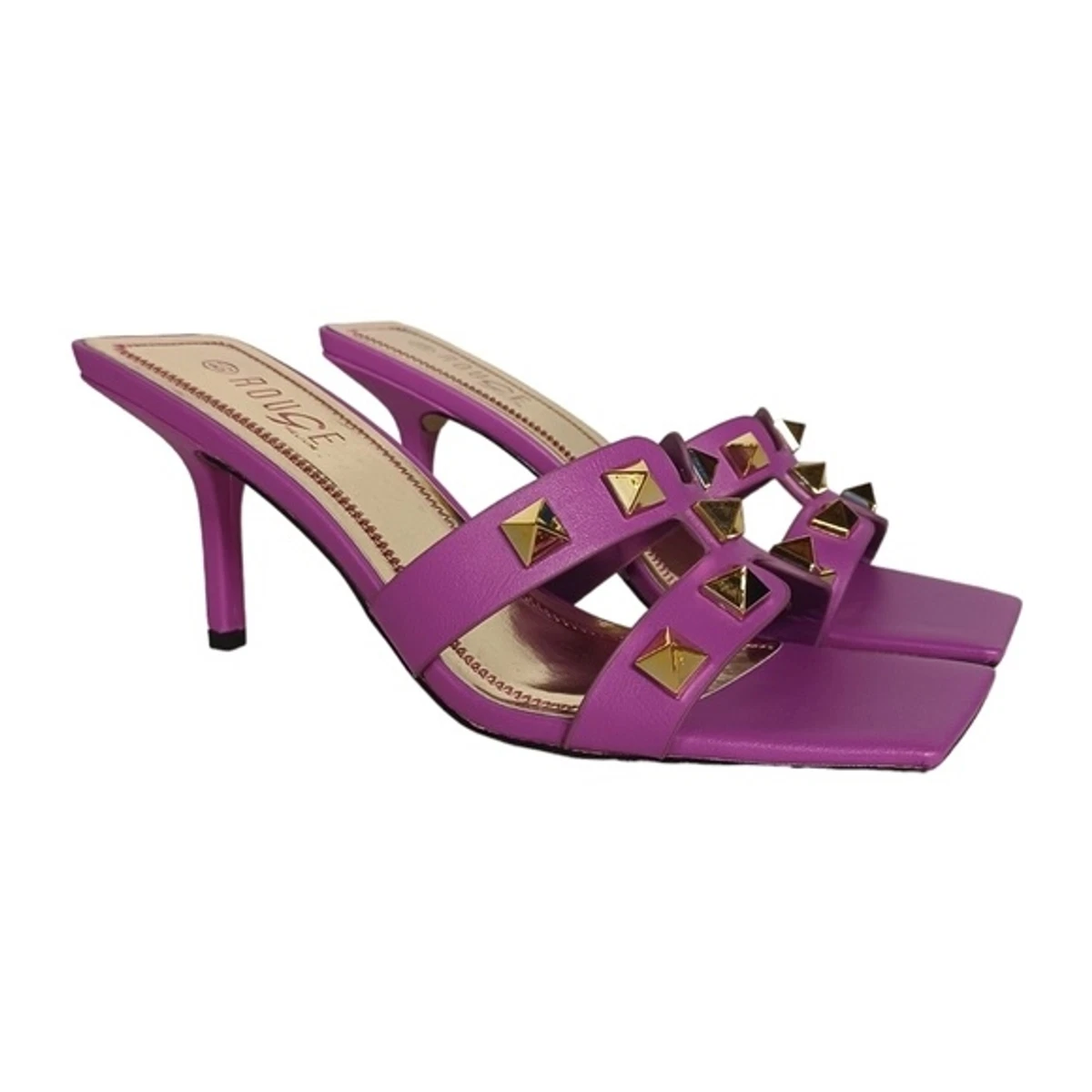 NEW ROUGE Passionate Purple Gold Studded Cage Slip On Square Toe