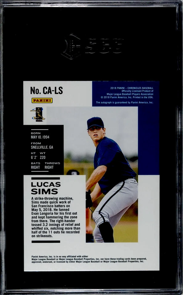 2018 Panini Chronicles Lucas Sims RED /99 SGC 10 w/10 AUTO - Image 2 of 2