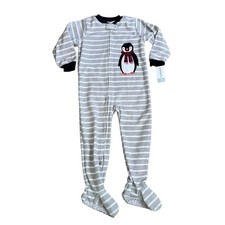 NWT Carter's Toddler Boy  s 4T Fleece Penguin Footed One-Piece Pajamas Striped