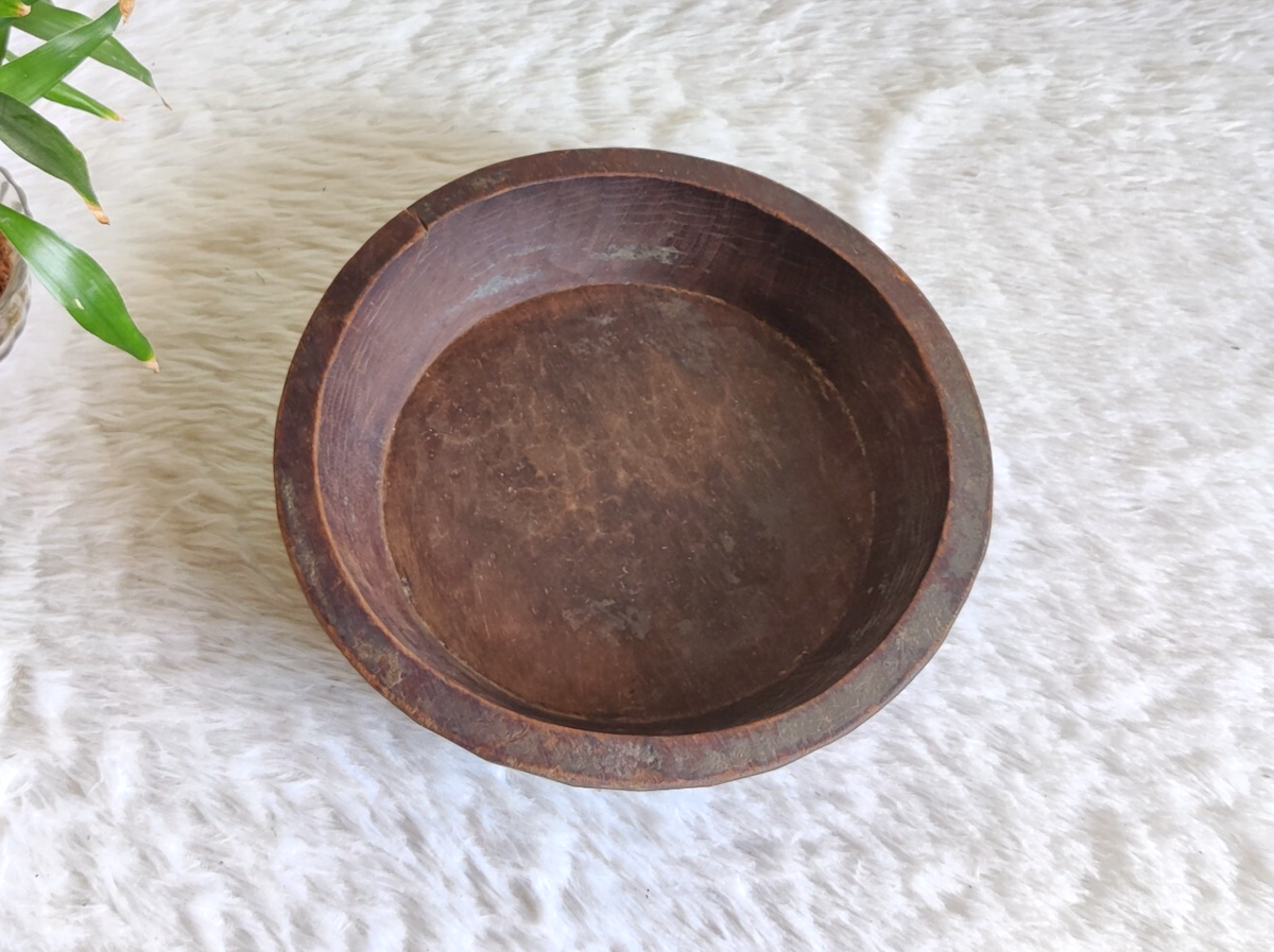 19c Antique Primitive Handmade Wooden Salad Plate Kitchenware
