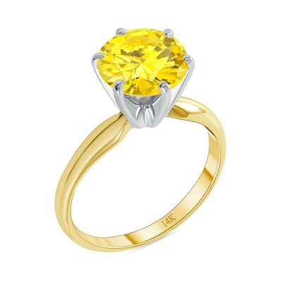 3 Ct Round Cut Yellow Canary 14K Yellow Gold Solitaire Engagement Wedding Ring 
