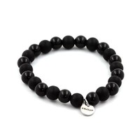 Steine Und MinéRaux. Armband Perlen Schwarz Onyx Matt + Achat 8 Mm. Made