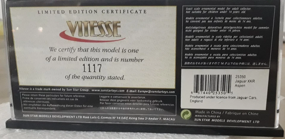 VITESSE 1/43 Jaguar XKR Aspen 25350 limited, nuovo - Immagine 4 di 4