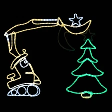 LED Rope Light Excavator Tree Topper Motif - Animated Lighted Silhouette - Multi