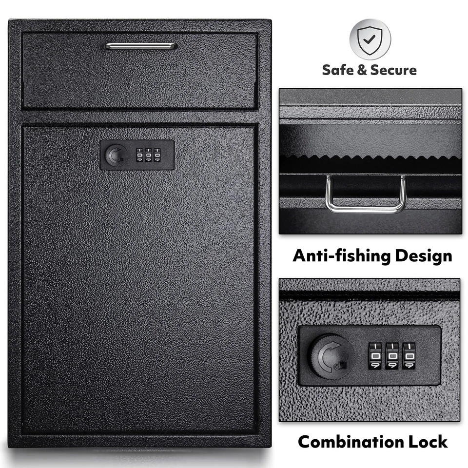 Mailbox Key Drop Box Front Locking Cabinet Anti-Theft Heavy Duty Steel Black - Image 2 of 4