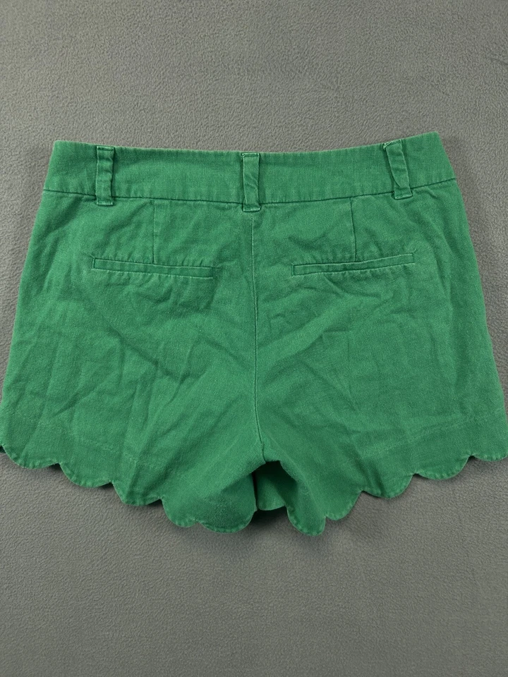 Pantalones Cortos J Crew Para Mujer 00 Verde Chino Mezcla de Lino Ribete de Vieira Informal Damas Foto 2 de 4