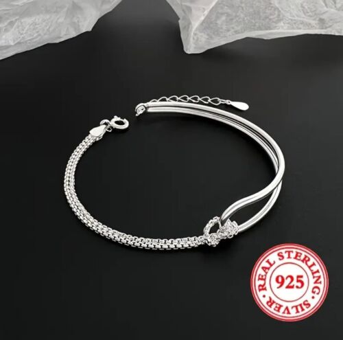 Womens Silver Bracelet Womens Silver Bangle 925 Sterling Silver Fashion Boho - Picture 2 of 4