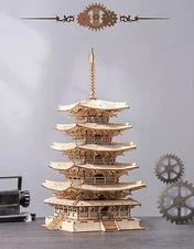 ROKR 3D Puzzles Wooden Build Adults DIY Five Storied Pagoda Model Kit Home Decor