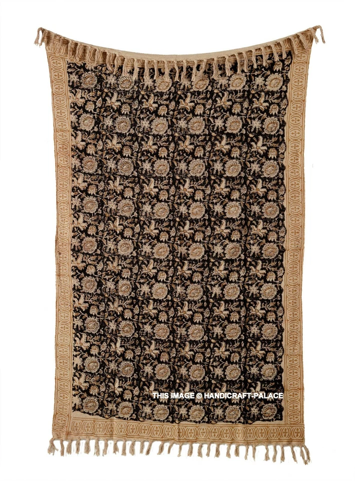 Bohemian Hand Block Printed Cotton Throw Large Sofa Couch Blanket Indian Throws - Image 2 of 4