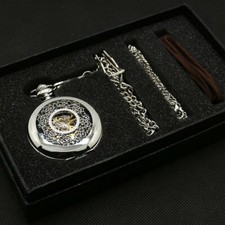 Antique Men Women Skeleton Hand-wind Mechanical Pocket Watch Necklace Pendant