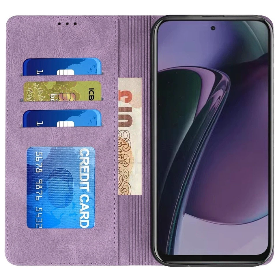 Funda de cuero vegano PU para Motorola Edge 2024 soporte para tarjeta cierre magnético Foto 4 de 4