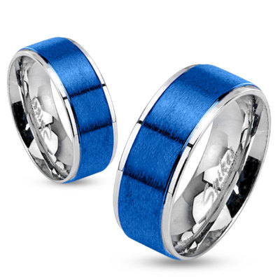 BAGUE ANNEAU ALLIANCE FEMME HOMME ADO ACIER PLAQUE BLEU PAS CHER