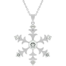 Rhodium Plated Snowflake Pendant Necklace Cubic Zirconia 3.5 ct.