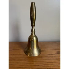 Vintage Brass Hand Bell Original Patina Large 11.5" Dinner School Captains