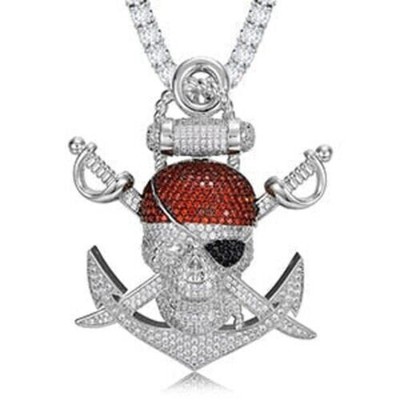 Lab Created 3Ct Round Halloween Skull Pirates Pendant 14k White Gold Plated