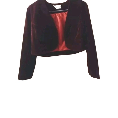 LEE JORDAN ~Jacket Top ~ Burgandy Red Velveteen ~Long Sleeved ~ Lined ~ Size 12