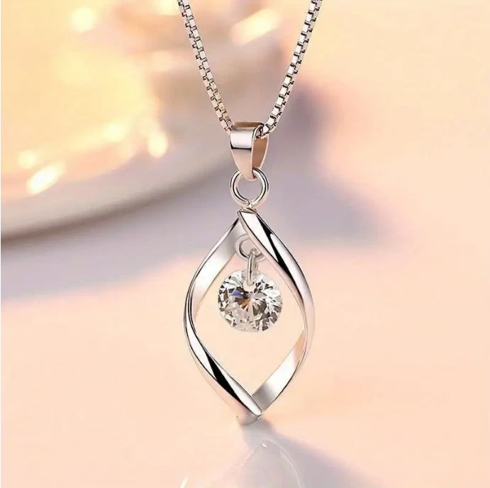 Collana da donna punto luce ciondolo con brillante placcato argento elegante - Immagine 2 di 4