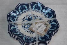 PANAMA JACK MEDALLION MELAMINE SALAD PLATES - BLUE/WHITE - NEW - S/4