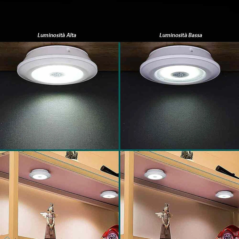 Luce led cob per armadio 3pz faretto  batteria a  pressione push con telecomando - Immagine 4 di 4