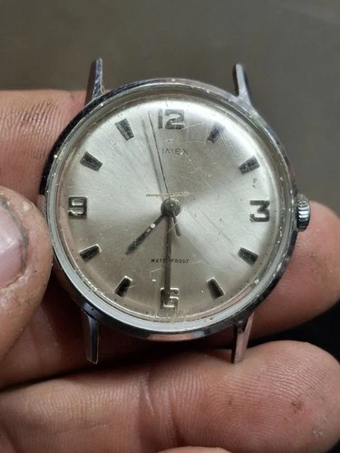Timex Marlin 1968 Silver Tone Mens Vintage 1960s Mechanical Handwind Retro Watch