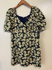 Lulu's Floral Puff Sleeve Mini Dress Black and Yellow Floral Boho Size XL NWT