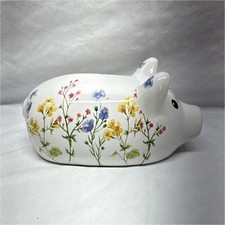 White Ceramic Pig Piggy with Floral Pattern, Animal Theme Decoration