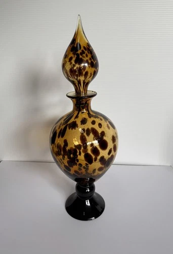 Vintage Murano Glass Oil Spot Decanter Tear Drop Shape Stopper 22” Large MCM WoW