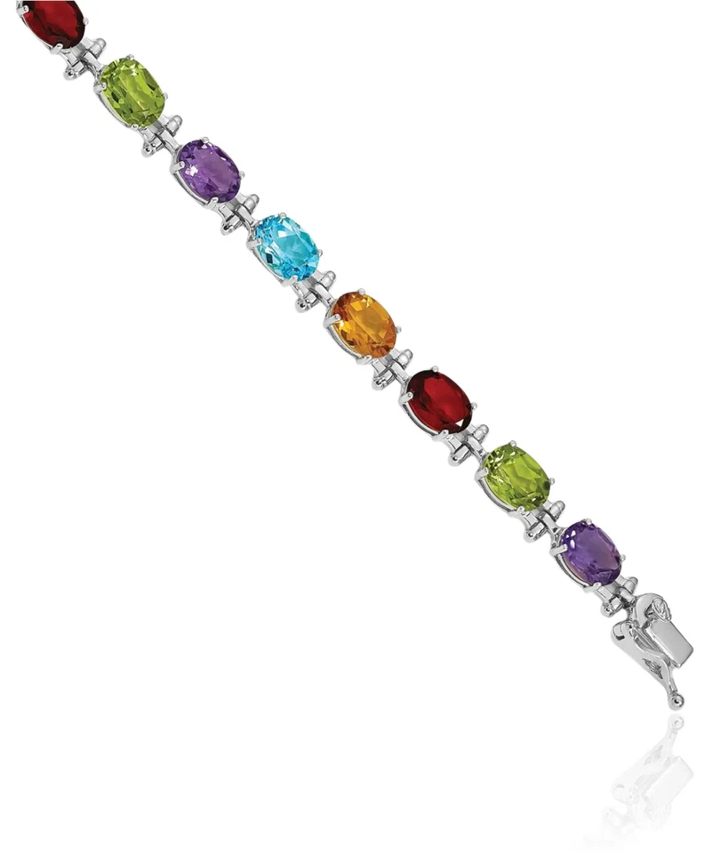 14K Solid White Gold Multi-color Tennis Bracelet - Image 4 of 4