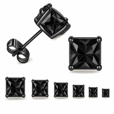 6 Pairs Square Black Diamond Simulated Stud Earrings Fashion Jewelry Accessories